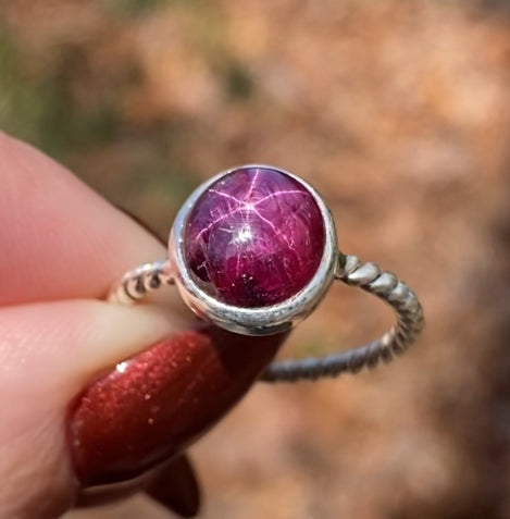 Star Ruby Ring Size 8 in Sterling Silver