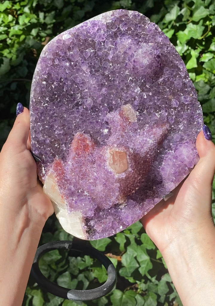 Amethyst with Druzy Strawberry Calcite