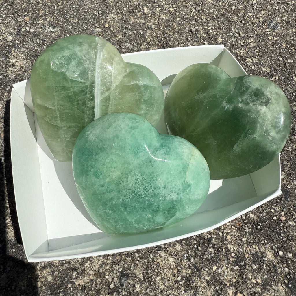 Large Green Fluorite Hearts (3pcs)