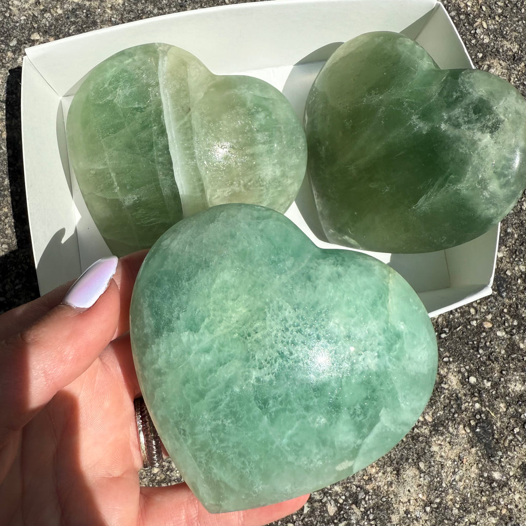 Large Green Fluorite Hearts (3pcs)
