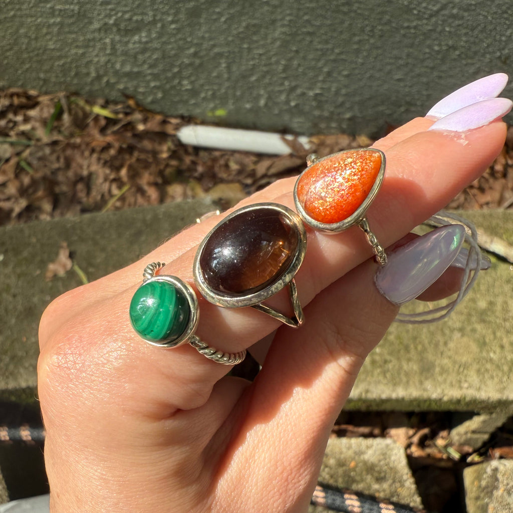 Ring Lot SIZE 8 (Sunstone, Malachite, Smoky Quartz)