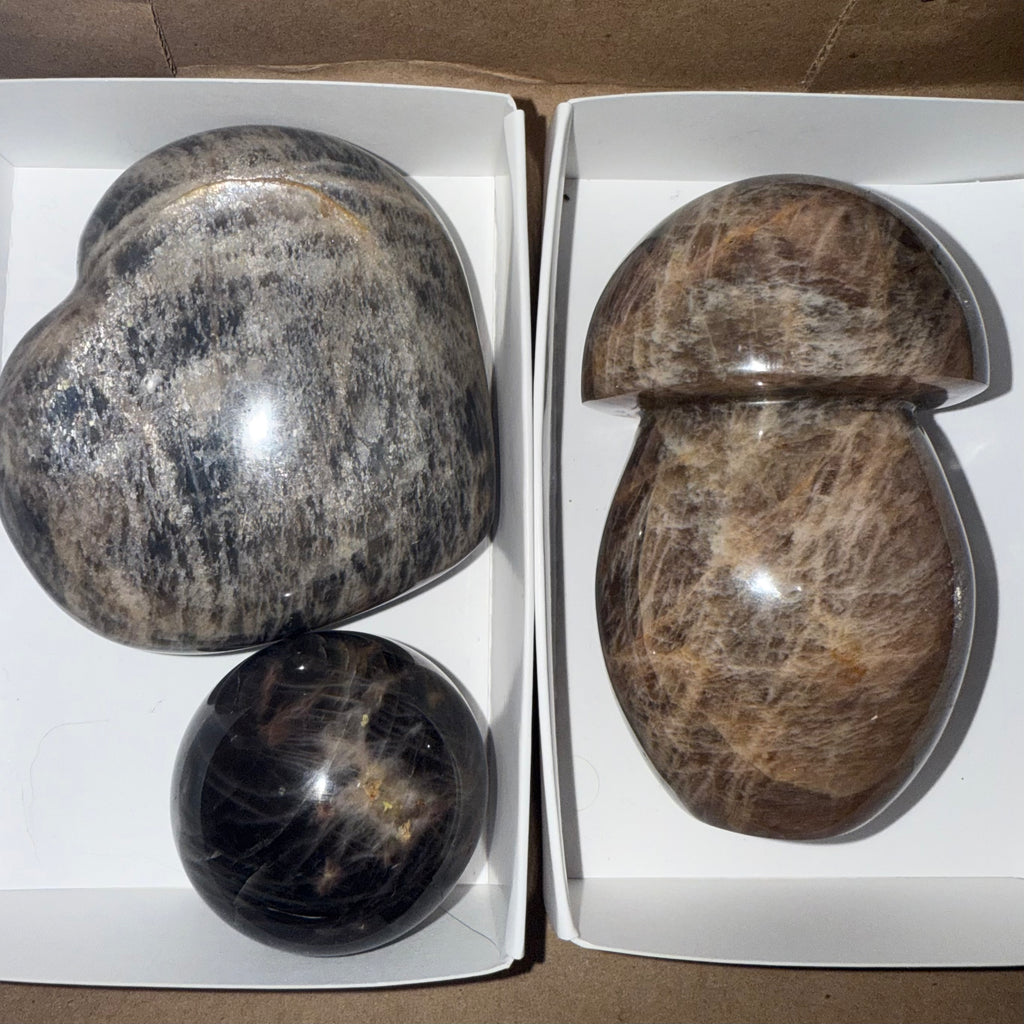 Black Moonstone Flashy Lot (Mushroom, Heart, Sphere)