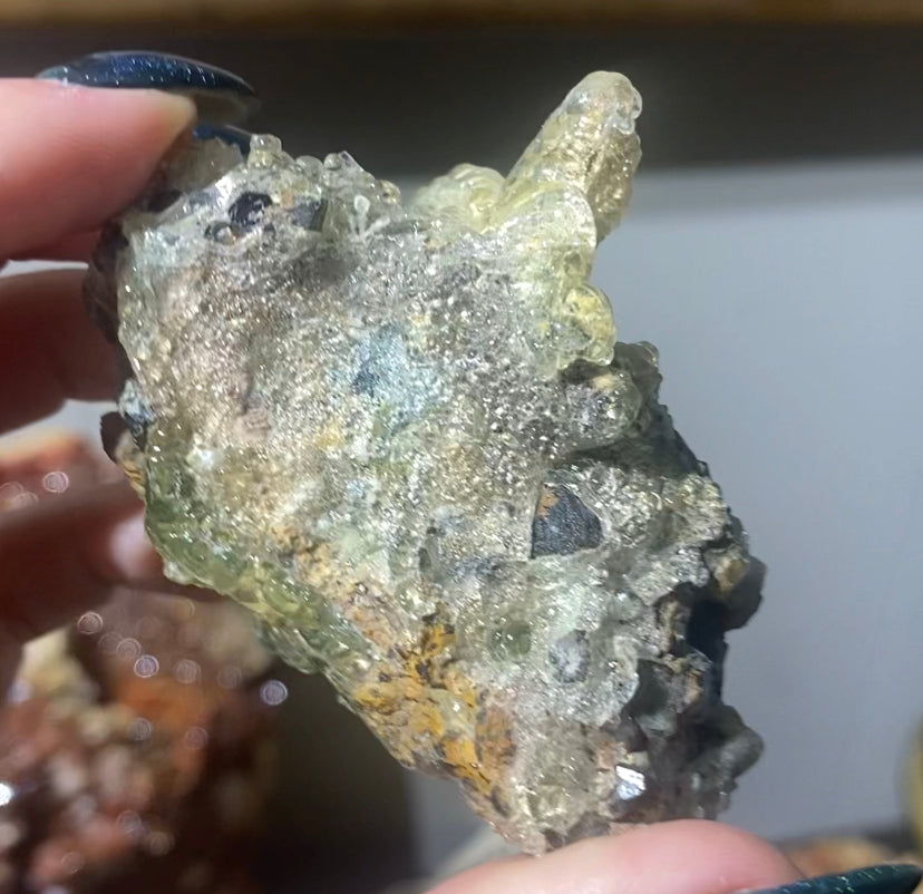 Rare Hyalite Opals on Smoky Quartz
