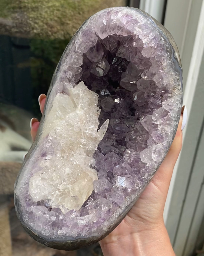 4.4lb Amethyst Geode with Druzy Calcite & Custom Stand