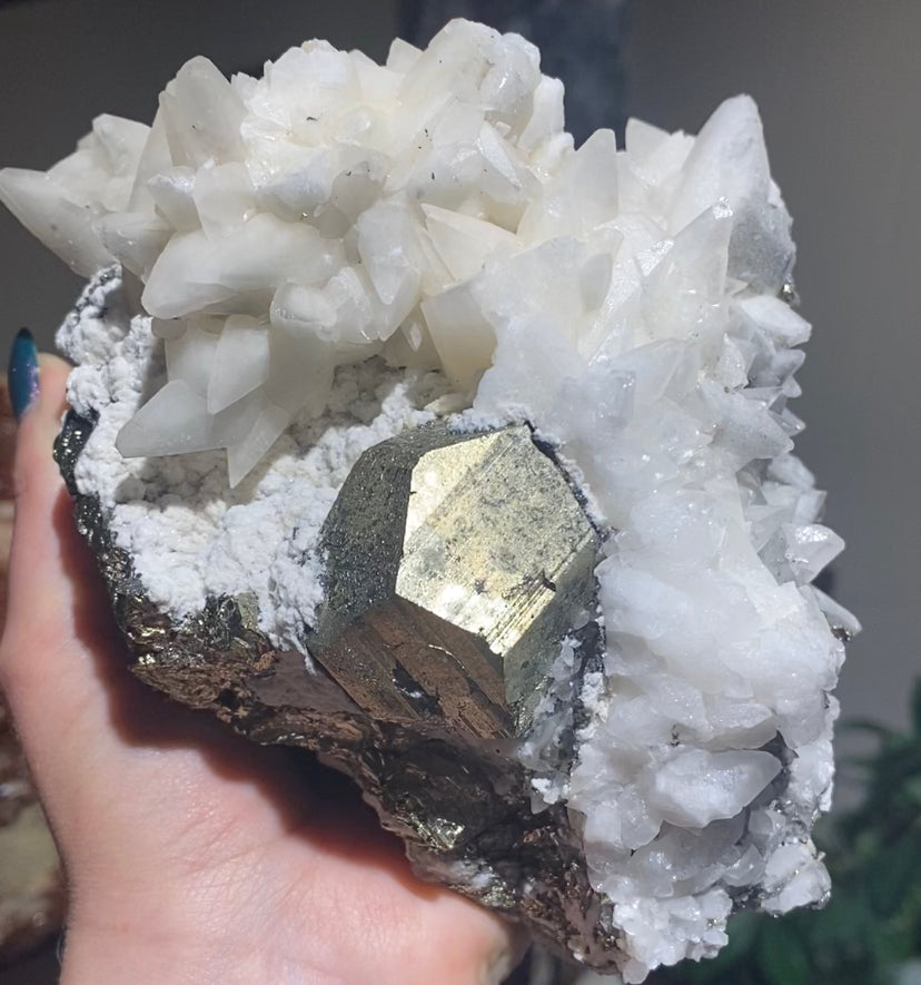 Mangano Calcite on Pyrite (UV reactive)