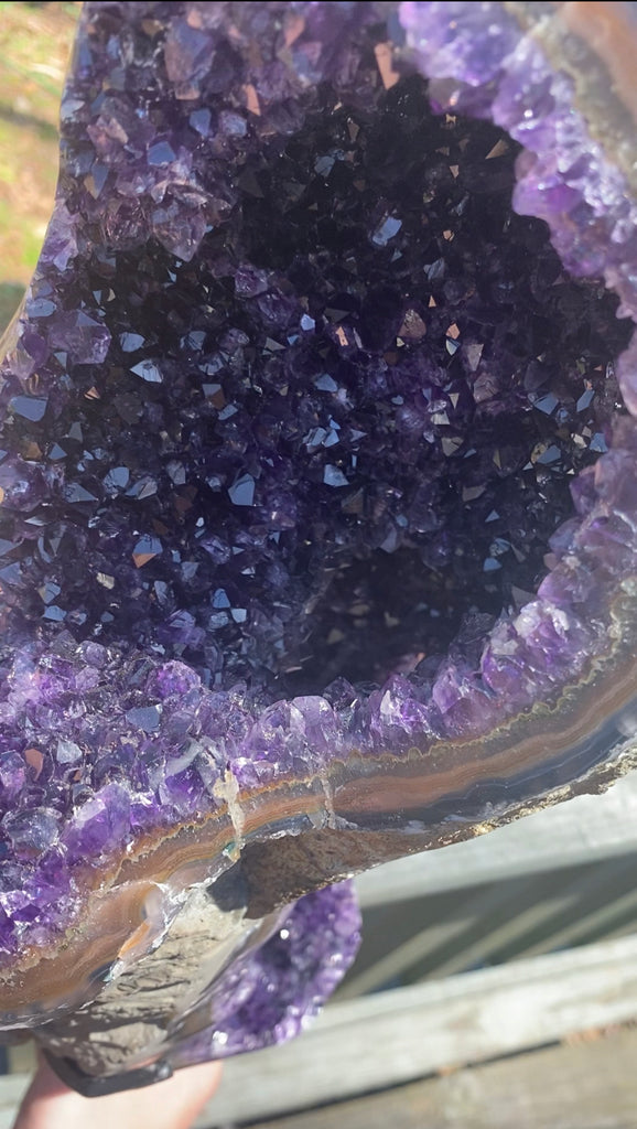 XL Amethyst Double Chamber Geode W/Stand