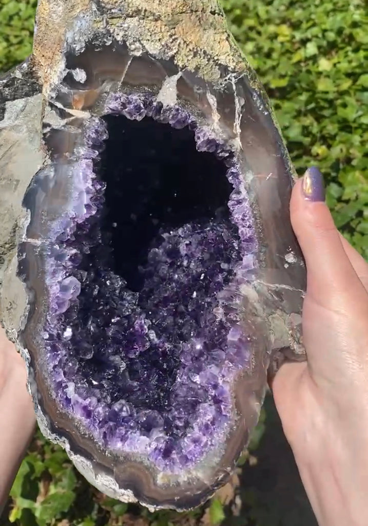 XL Amethyst Double Chamber Geode W/Stand
